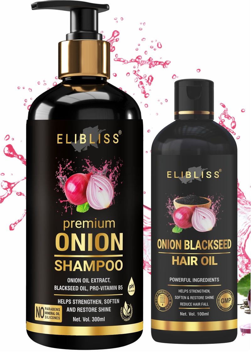 Premium Onion Shampoo and Onion Blackseed Hair Oil  Ultimate Hair Care Kit for Hair Fall Control Combo