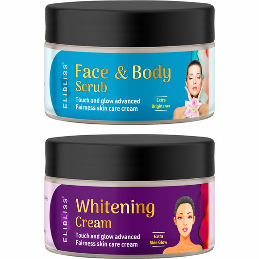 Whiten, Brighten and Exfoliate: Face and Body Scrub with Whitening Cream Combo for Glowing Skin