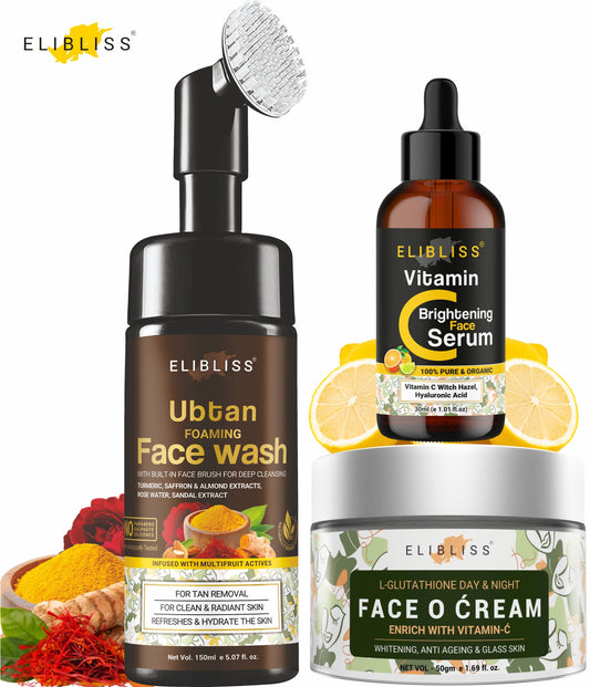 ELIBLISS Skin Care Foaming for Ubtan , Vitamin C and Face Cream For Dry Skin Face Care Combo