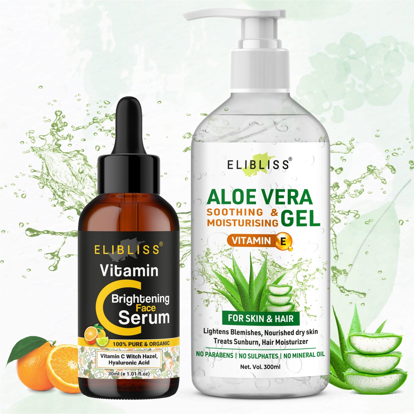 Hydrate and Glow: 300 ml Aloe Vera Gel and 30 ml Vitamin C Serum Combo for Radiant and Nourished Skin