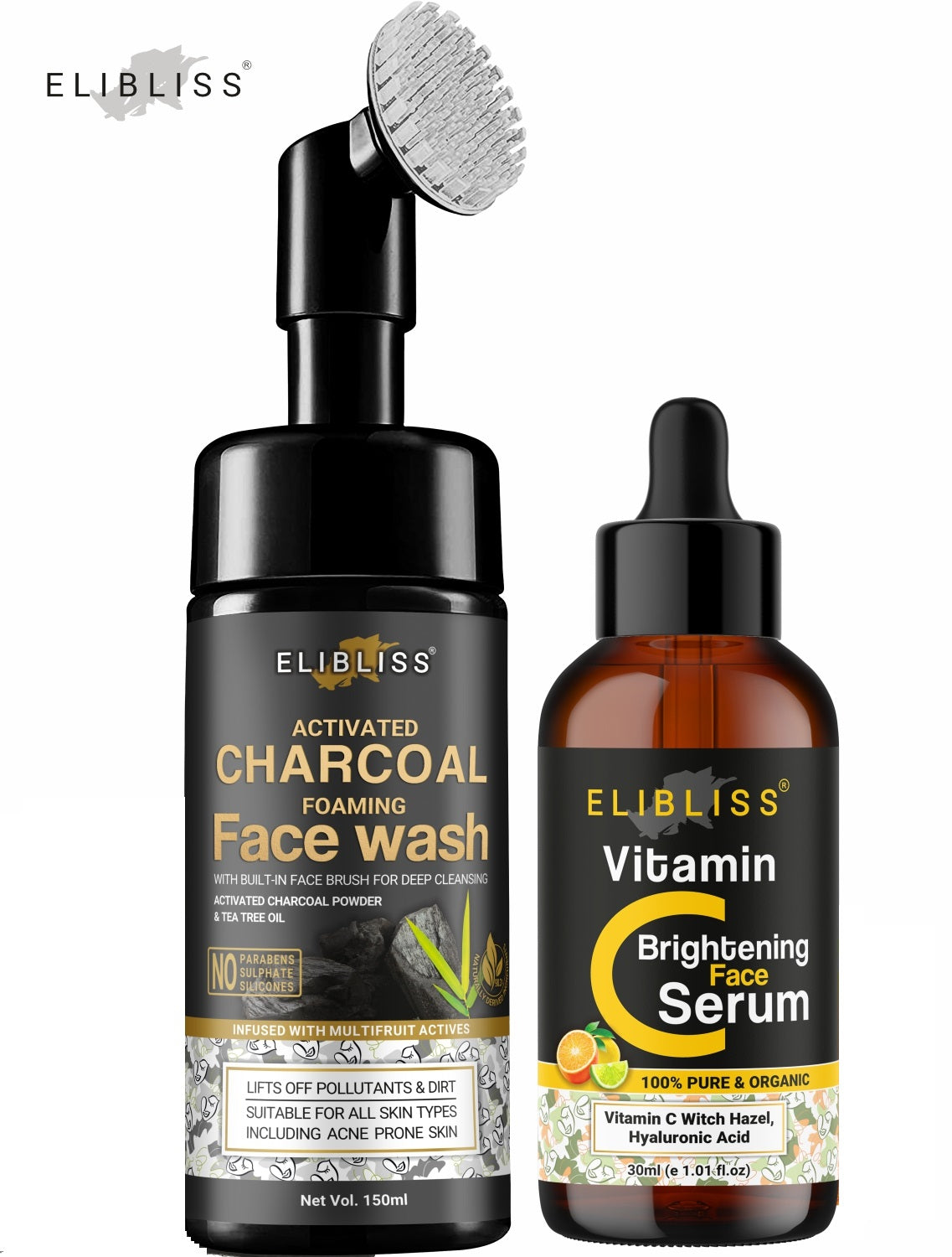 Elibliss Combo of Vitamin C Serum 30 ml & Activated Charcoal Face Wash 150 ml (2 Items in the set)