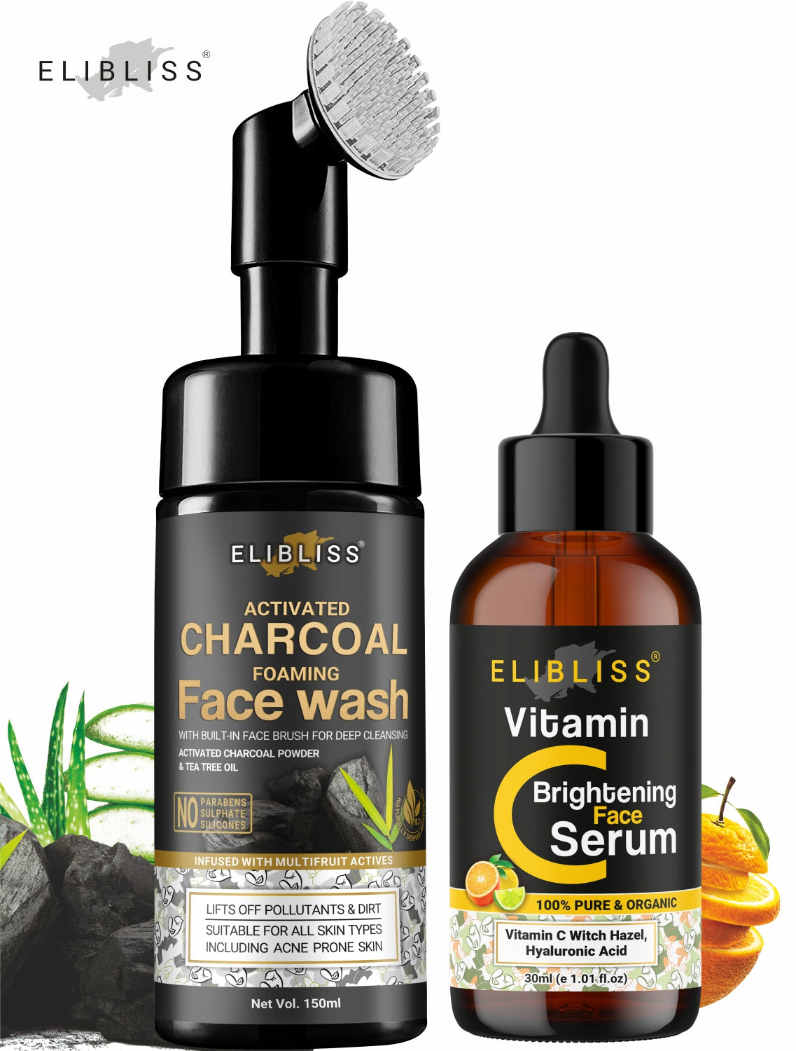 Elibliss Combo of Vitamin C Serum 30 ml & Activated Charcoal Face Wash 150 ml (2 Items in the set)