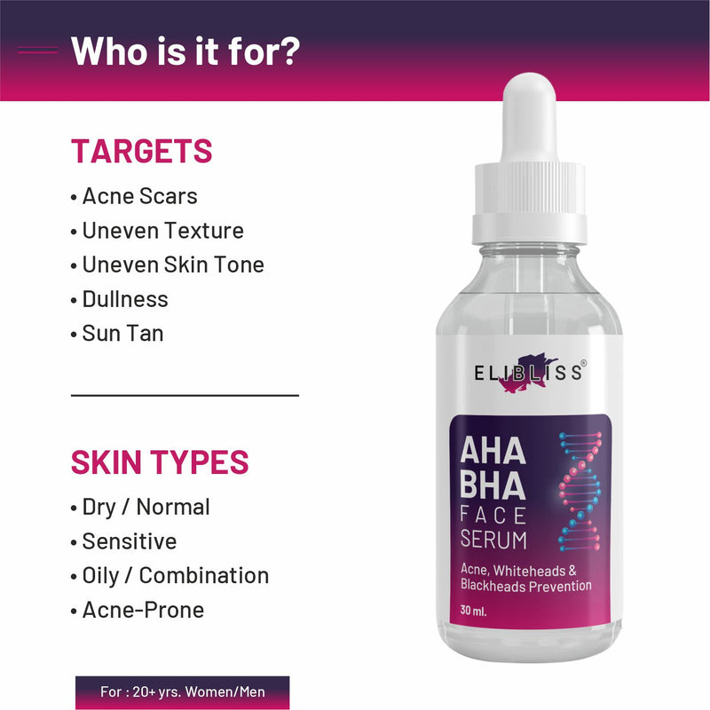 AHA BHA Exfoliating Serum for Skin Brightening, Pore Refining, Acne & Dark Spots