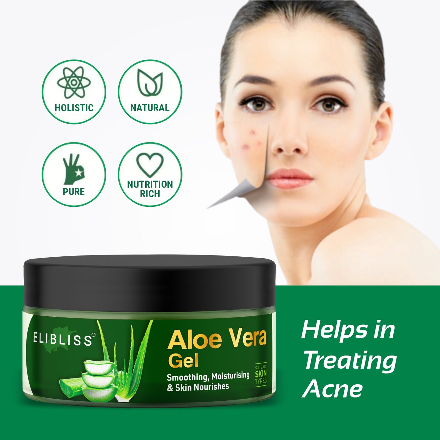 Natural Raw Aloe Vera Gel Ideal for Skin Care, Face, Acne Scars, Hair Treatment