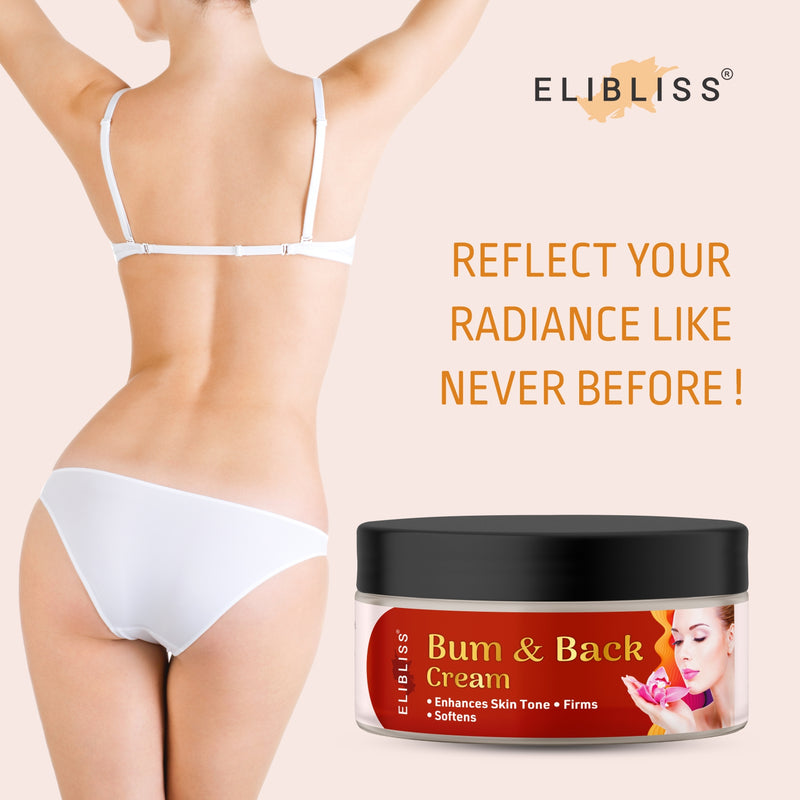 Elibliss Bum & Back Cream for Reduces Dark Spots, Prevents Stretch Marks, Lightens, Nourishes, Brightens and Smoothens of Back and Bum Skin