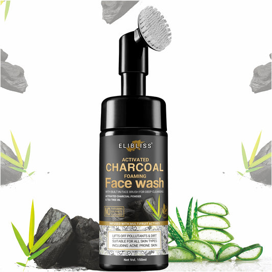 Charcoal Foaming Face Wash with Built in Face Brush for Deep Cleansing 100ML