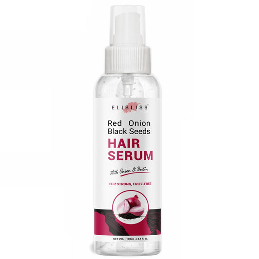 ELIBLISS Red Onion Black Seeds Hair Serum For Silky & Smooth Hair, Tames Frizzy Hair, with Onion & Biotin for Strong, Tangle Free & Frizz-Free Hair (100 ml)  (100 ml)