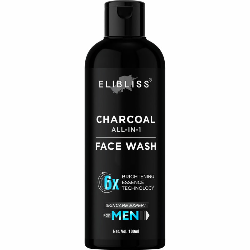 Elibliss Activated Charcoal Face Wash for Men Skin Whitening, Anti-Pollution Deep Clean 100 ml