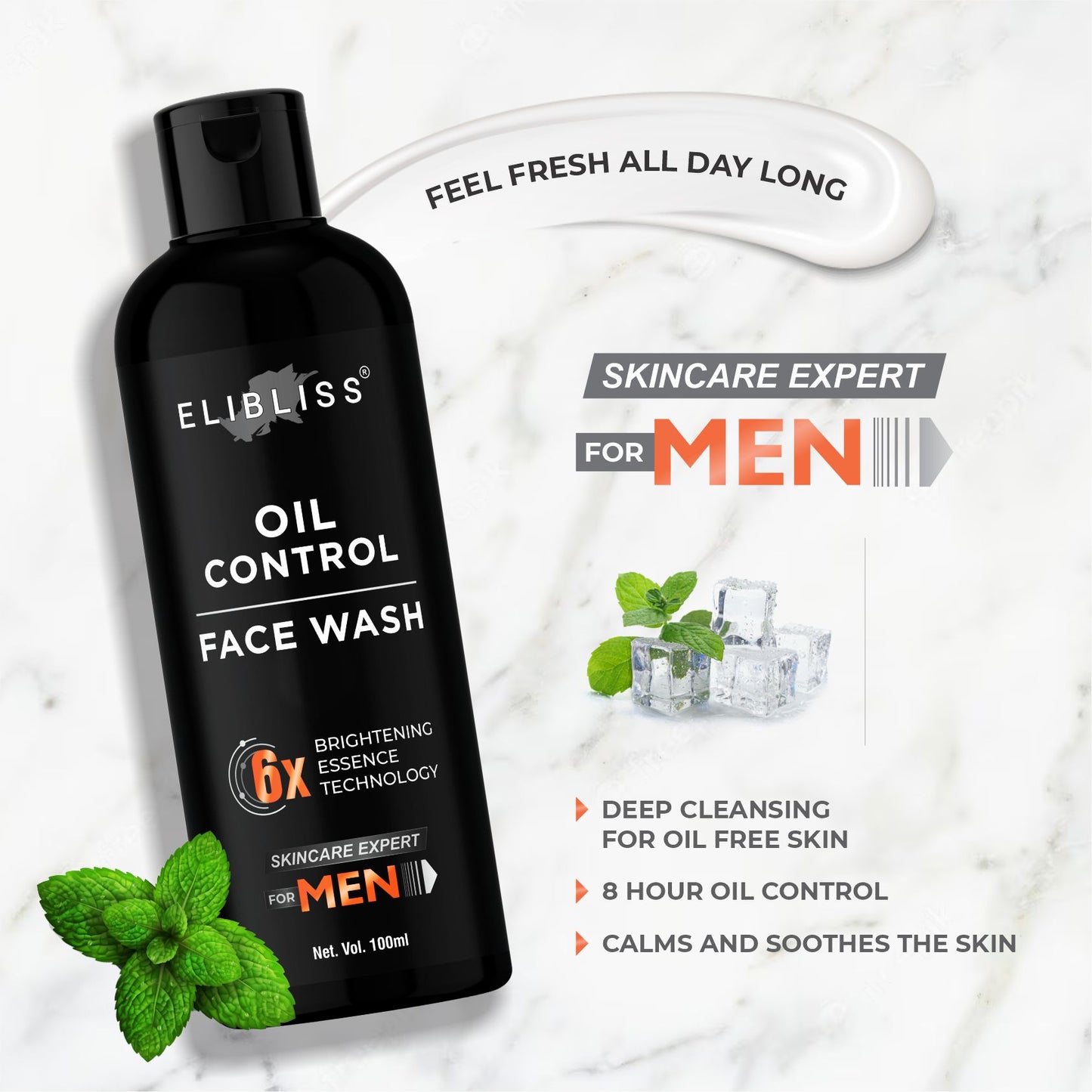 Elibliss Men Oil Control Face Wash for Anti-Pollution, Deep Cleansing - Paraben Free 100 ml