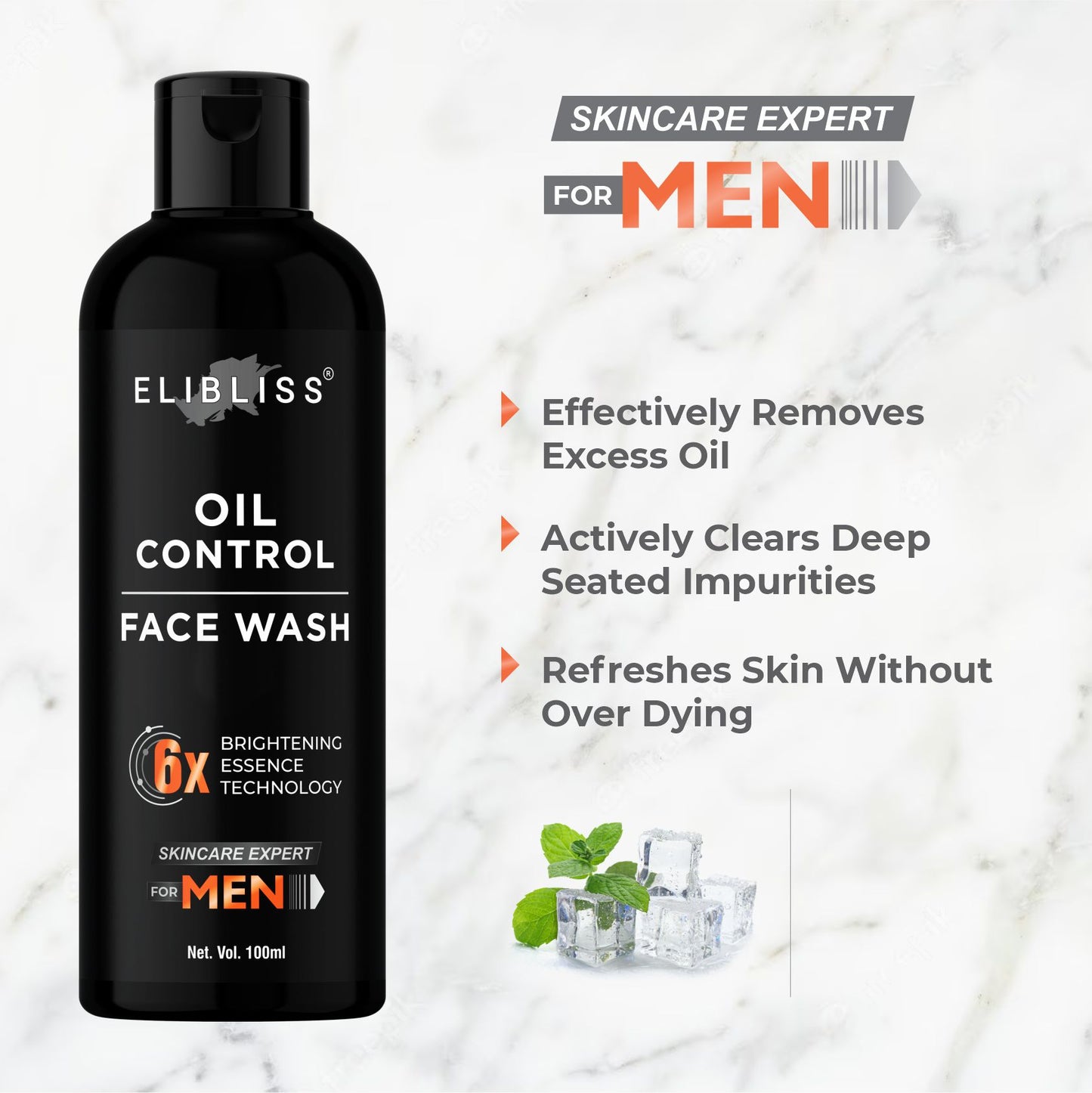 Elibliss Men Oil Control Face Wash for Anti-Pollution, Deep Cleansing - Paraben Free 100 ml