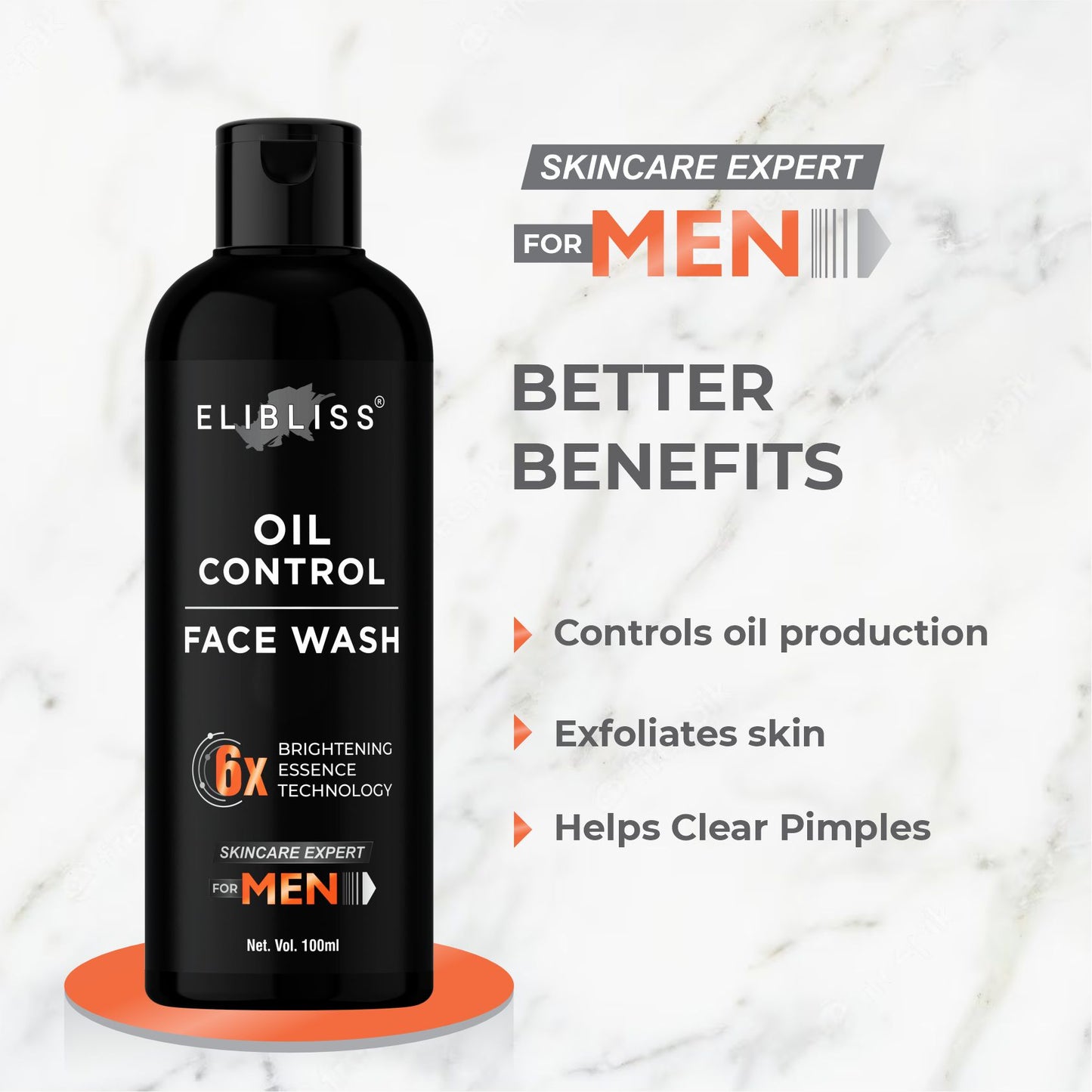 Elibliss Men Oil Control Face Wash for Anti-Pollution, Deep Cleansing - Paraben Free 100 ml