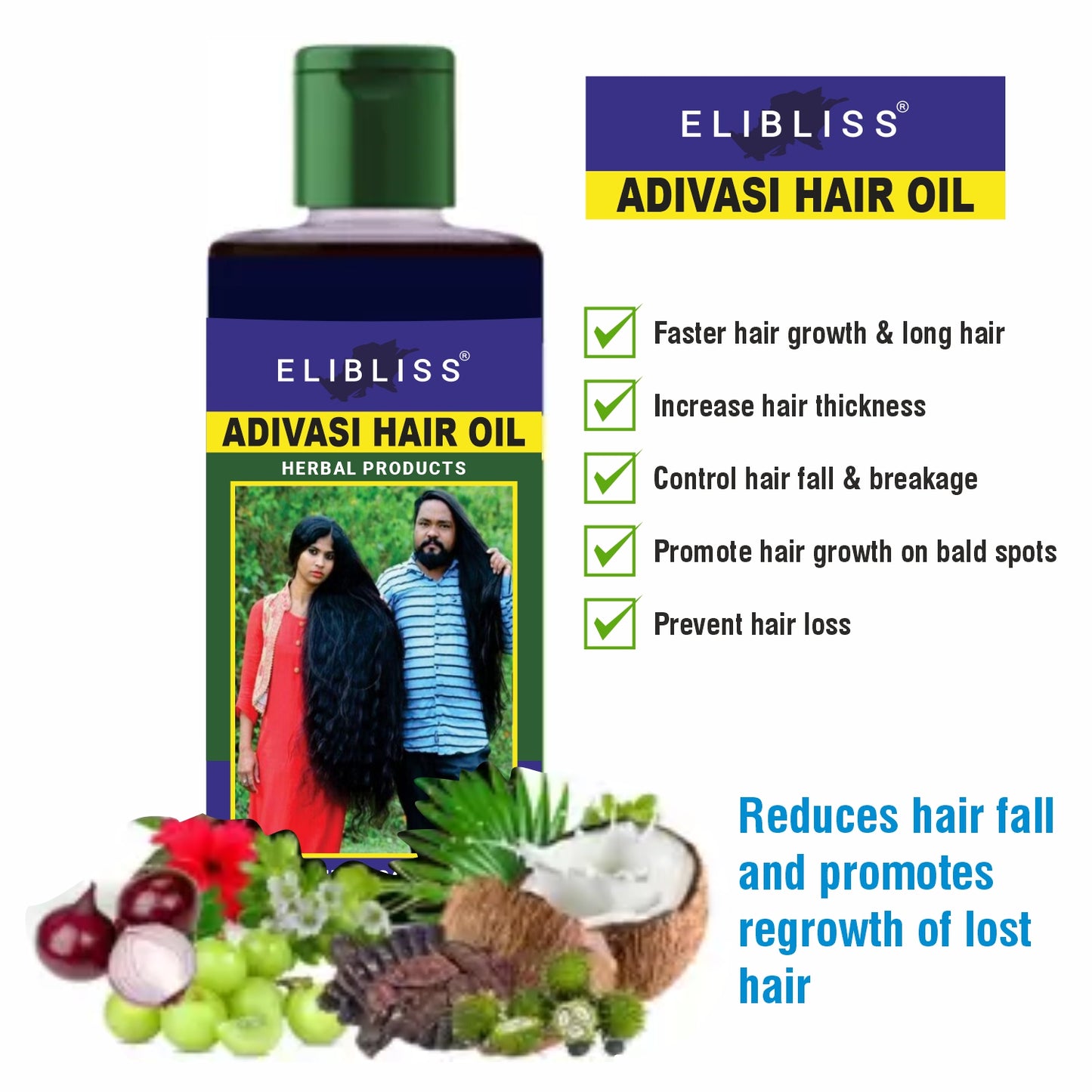 Elibliss Adivasi Herbal Hair Growth,Hair Fall Control Combo of Adivasi Hair Oil & Shampoo