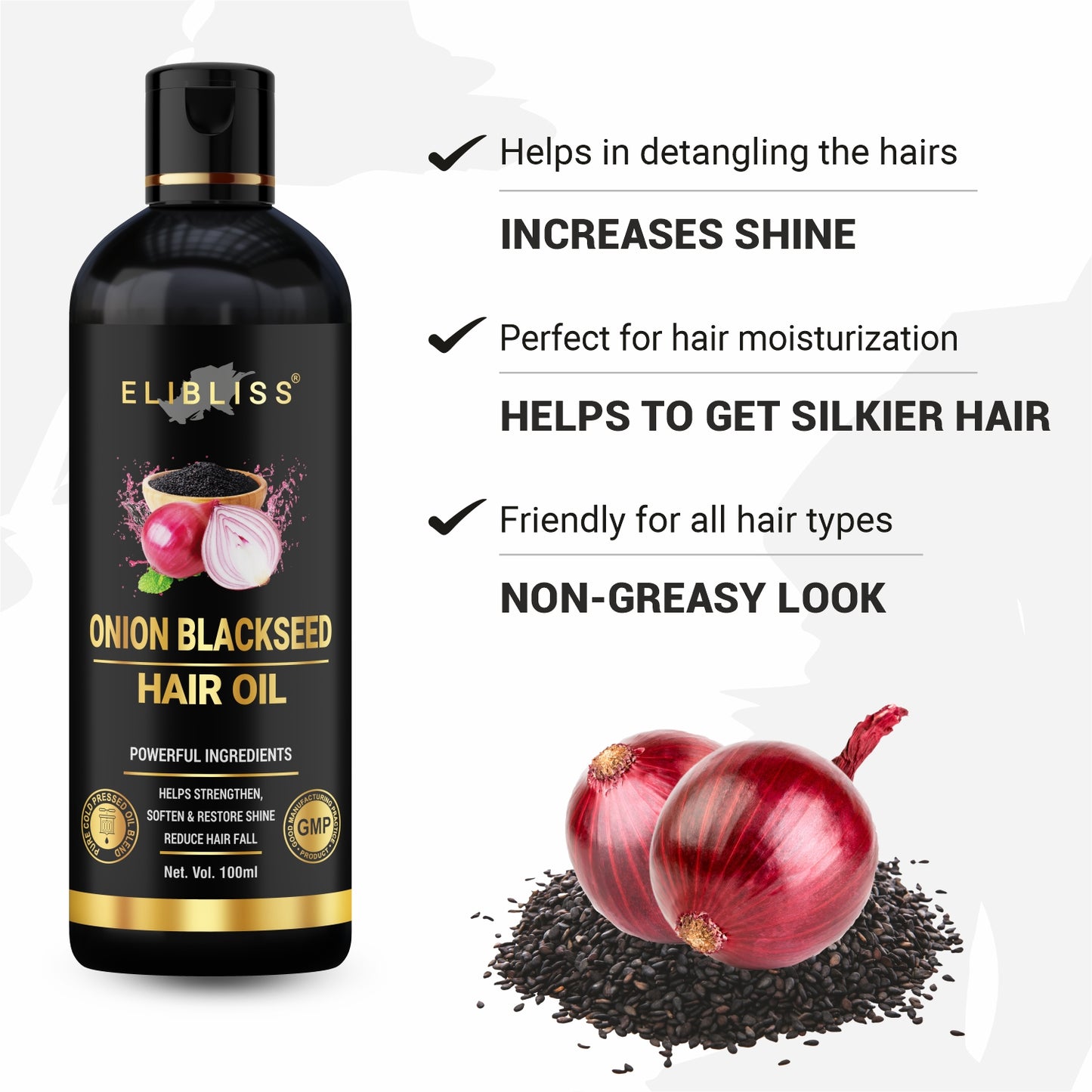 Onion Hair Oil for Hair Fall Control with Black Seed Oil Extracts - 100 ml