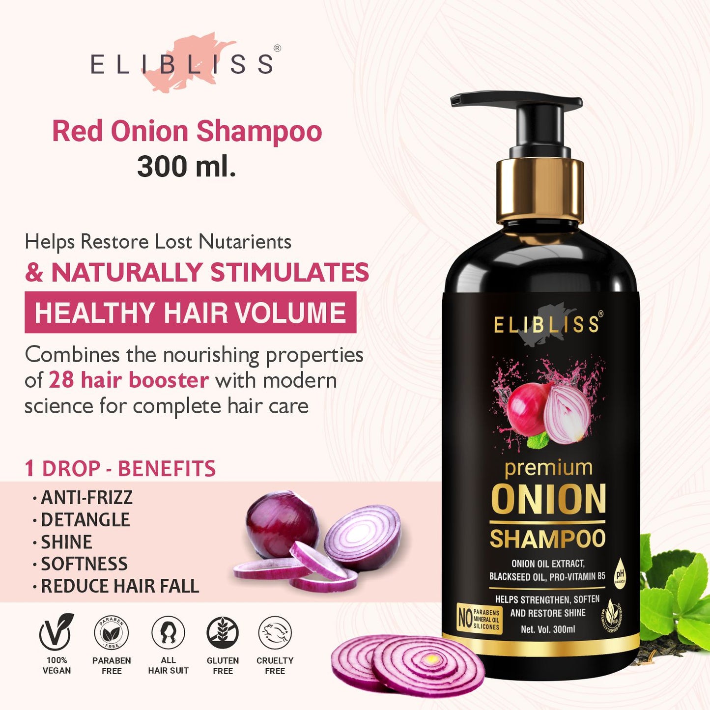 Premium Onion Shampoo 300 ml - The Secret to Stronger, Healthier Hair and Anti Hair Loss, Anti Dandruff