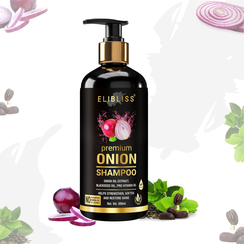 Premium red onion extract and black seed oil infused in the shampoo & Hair oil improves circulation to the scalp and roots.