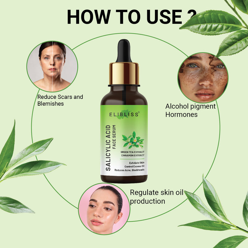 Green Tea and Cinnamon Extract Salicylic Acid Face Serum for Exfoliate Skin