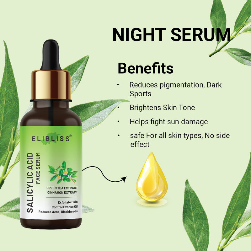 Green Tea and Cinnamon Extract Salicylic Acid Face Serum for Exfoliate Skin