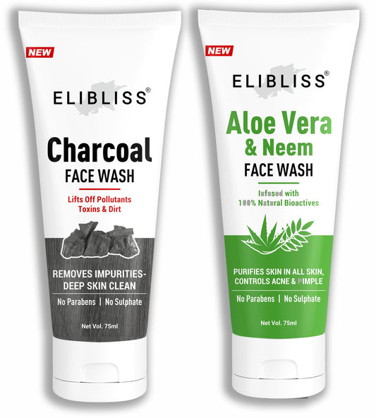 Charcoal Face Wash & Neem Face Wash - Charcoal Natural for Oil Control and Pollution Defense Face Wash &  Anti Acne & Anti Pimple Neem Face Wash