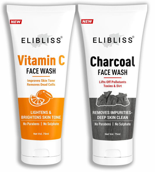 Vitamin C Face Wash & Charcoal Face Wash- Charcoal  Face Wash for Oil Control and Vitamin C  Face Wash for Deep Cleansing