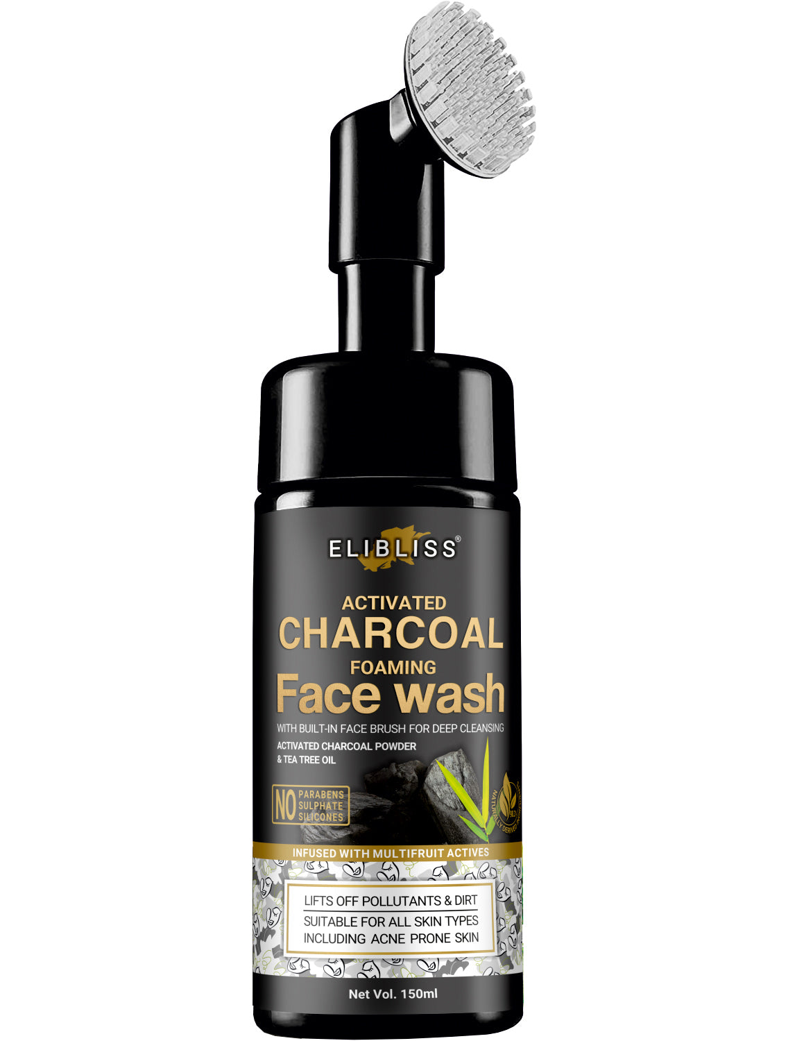 Charcoal Foaming Face Wash with Built in Face Brush for Deep Cleansing 100ML