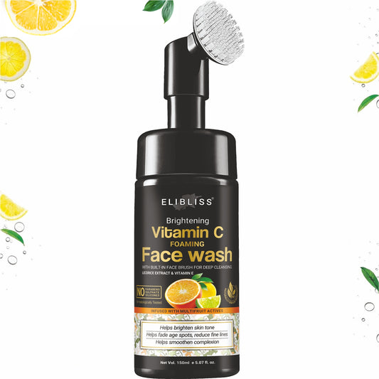 ELIBLISS Brightening Vitamin C Foaming Face Wash With Built-In Face Cleanser Brush For Deep Cleansing, Bright Beauty Spot-less Glow - No Parabens, Silicones