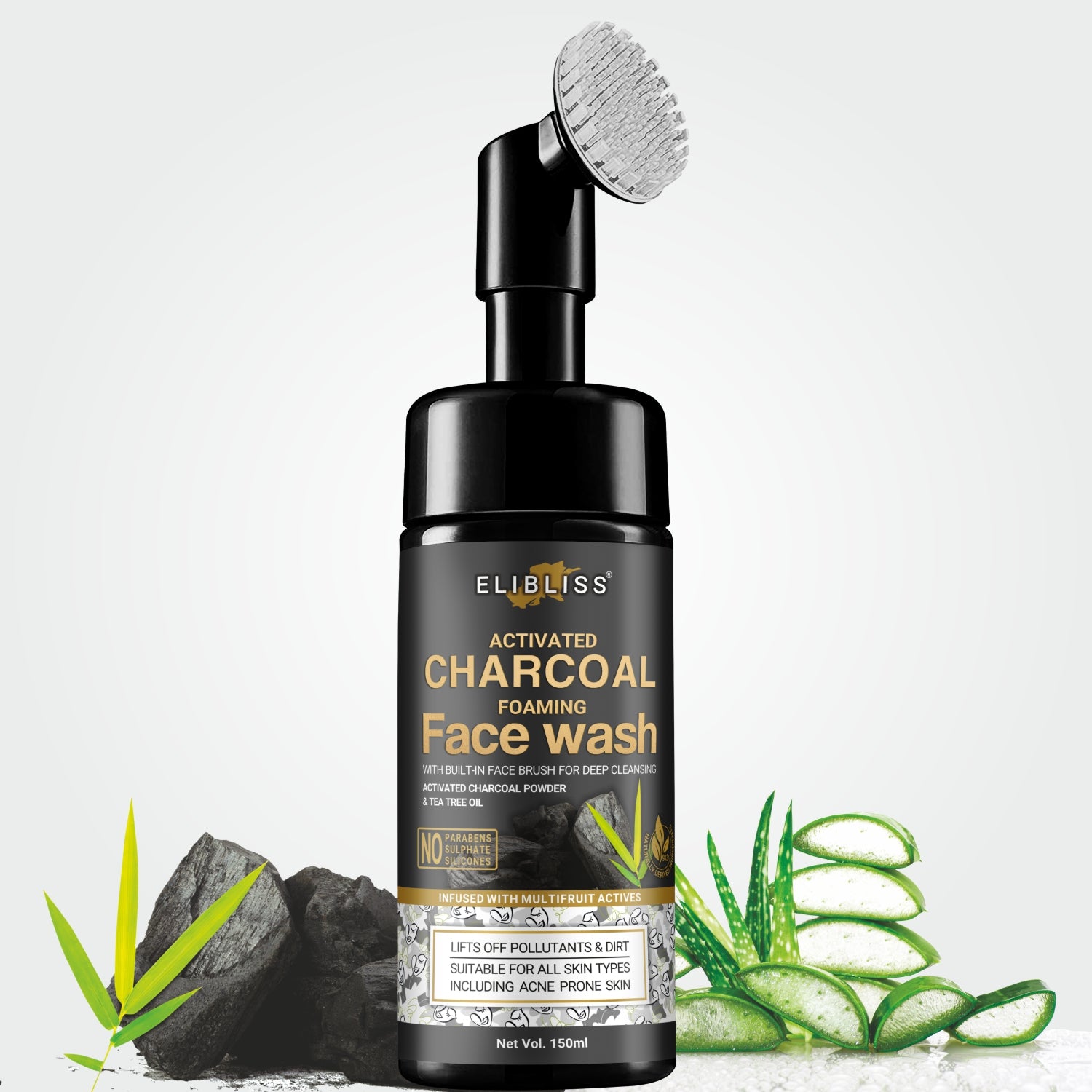 Charcoal Foaming Face Wash with Built in Face Brush for Deep Cleansing 100ML