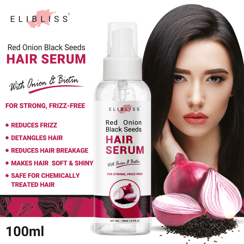 ELIBLISS Red Onion Black Seeds Hair Serum For Silky & Smooth Hair, Tames Frizzy Hair, with Onion & Biotin for Strong, Tangle Free & Frizz-Free Hair (100 ml)  (100 ml)