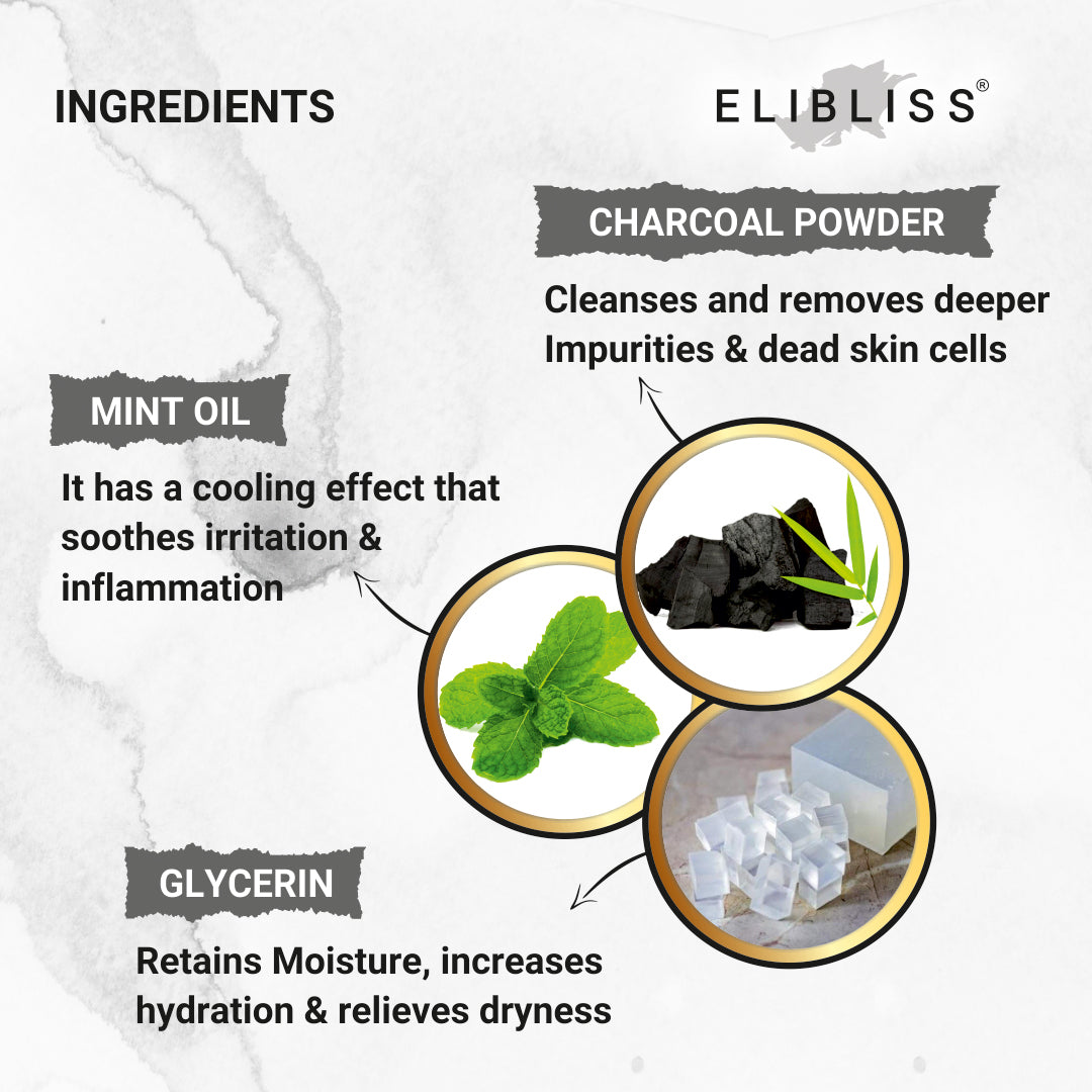 ELIBLISS Deep Cleaning & Exfoliating Activated Charcoal Soap For Men & Women  (100 g)