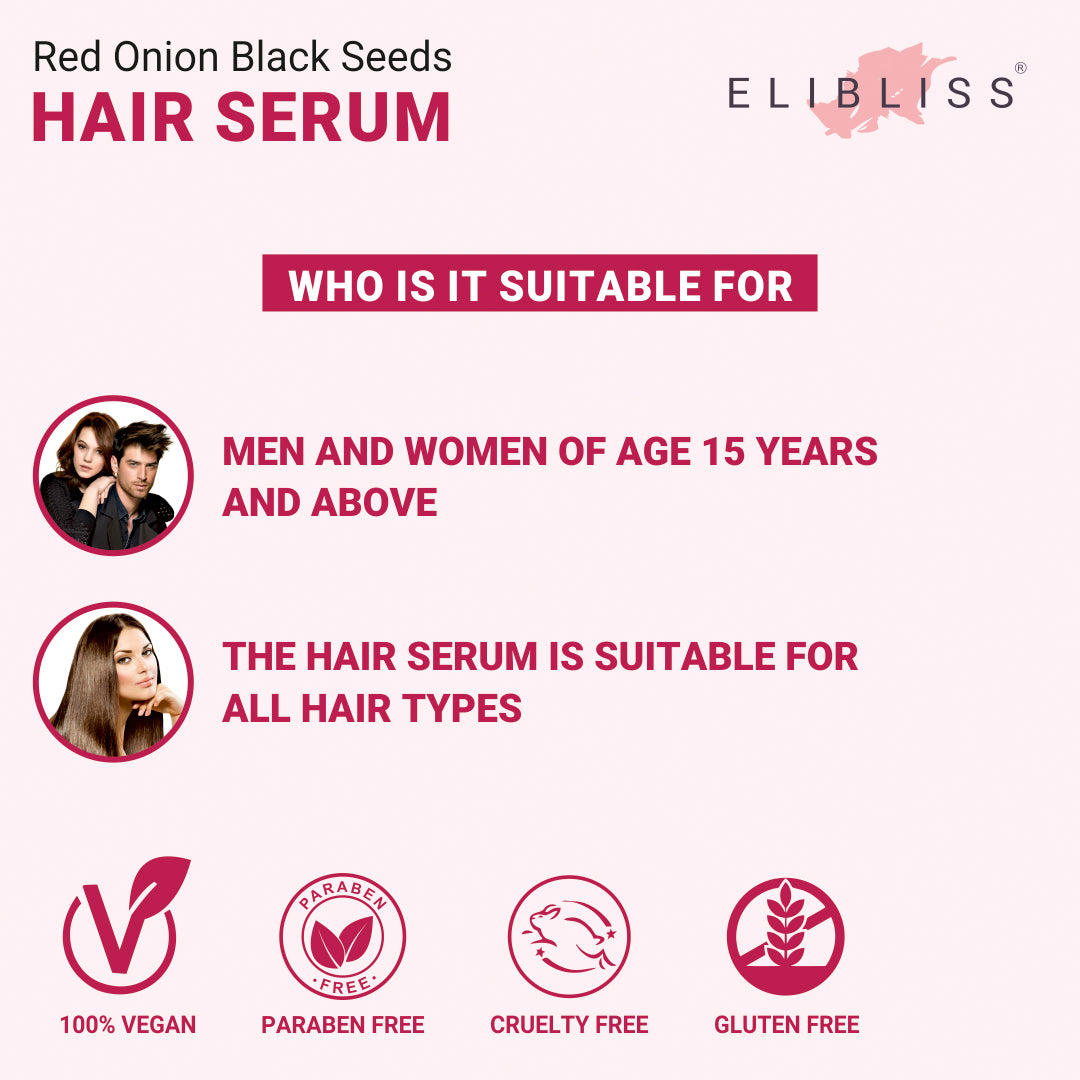 ELIBLISS Red Onion Black Seeds Hair Serum For Silky & Smooth Hair, Tames Frizzy Hair, with Onion & Biotin for Strong, Tangle Free & Frizz-Free Hair (100 ml)  (100 ml)