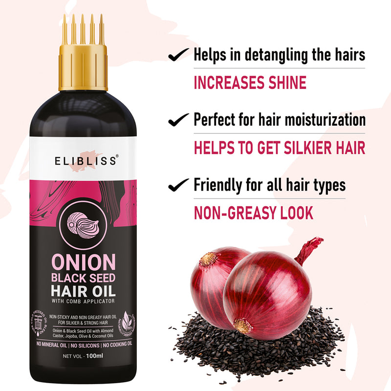 ELIBLISS Red Onion Hair Oil - WITH COMB APPLICATOR - Controls HairFall & Promotes Growth Anti-dandruffall, natural ingredients, suitable for all hair types Hair Oil  (100 ml)